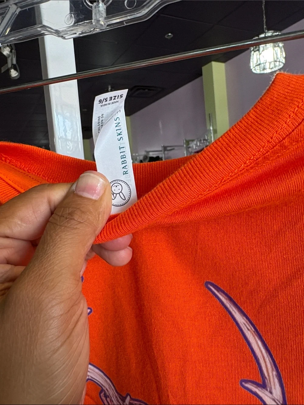 Rabbit Skins Kids Short Sleeve Tee in Bright Orange with antler print on back